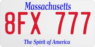 MA license plate 8FX777