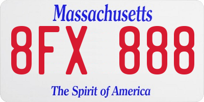 MA license plate 8FX888