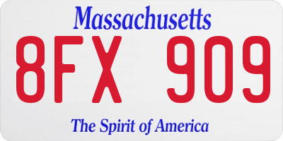 MA license plate 8FX909