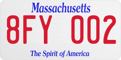 MA license plate 8FY002