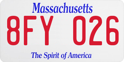 MA license plate 8FY026