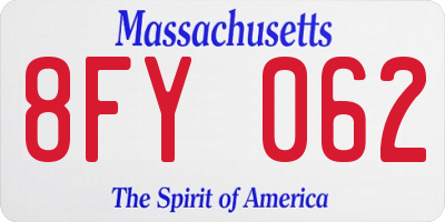 MA license plate 8FY062