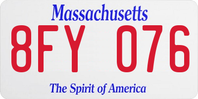 MA license plate 8FY076
