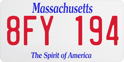 MA license plate 8FY194