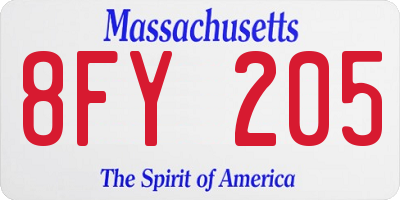 MA license plate 8FY205