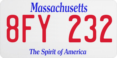 MA license plate 8FY232