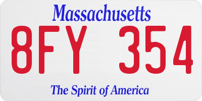 MA license plate 8FY354