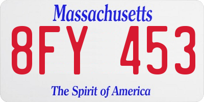 MA license plate 8FY453