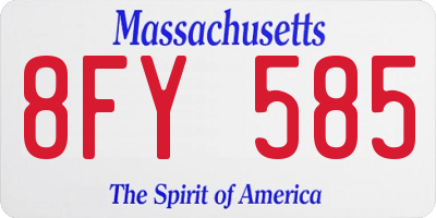 MA license plate 8FY585