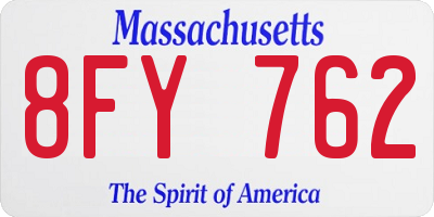 MA license plate 8FY762