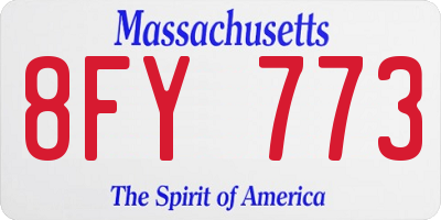 MA license plate 8FY773