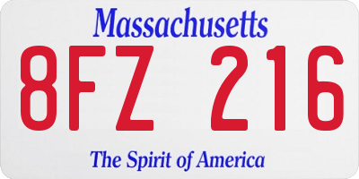 MA license plate 8FZ216