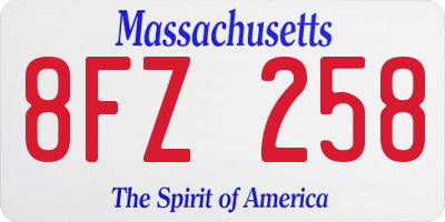 MA license plate 8FZ258