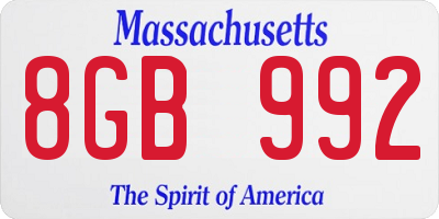 MA license plate 8GB992