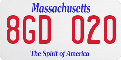 MA license plate 8GD020