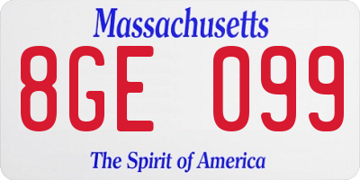 MA license plate 8GE099