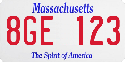 MA license plate 8GE123