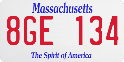 MA license plate 8GE134