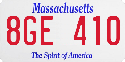 MA license plate 8GE410