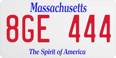 MA license plate 8GE444