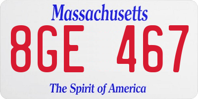 MA license plate 8GE467