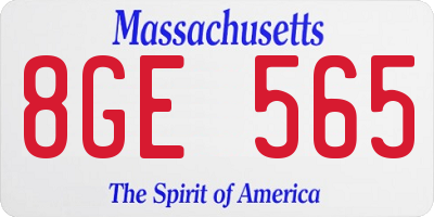 MA license plate 8GE565