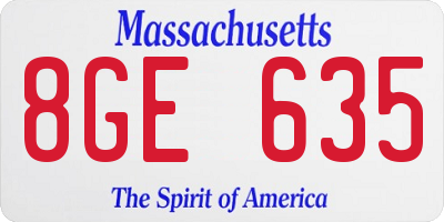 MA license plate 8GE635