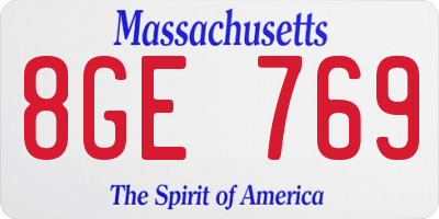MA license plate 8GE769