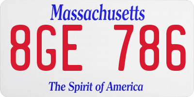 MA license plate 8GE786