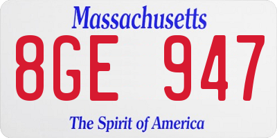 MA license plate 8GE947