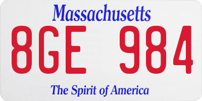 MA license plate 8GE984
