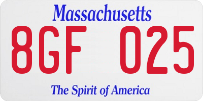 MA license plate 8GF025