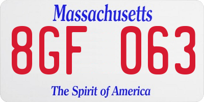 MA license plate 8GF063