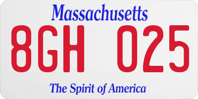 MA license plate 8GH025