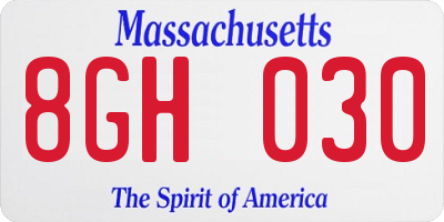MA license plate 8GH030