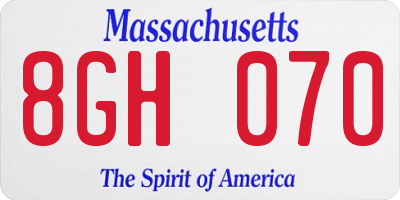 MA license plate 8GH070