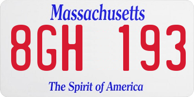 MA license plate 8GH193