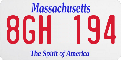MA license plate 8GH194