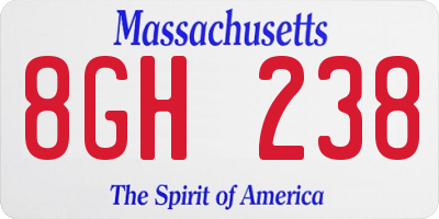 MA license plate 8GH238