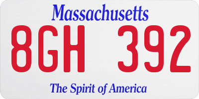 MA license plate 8GH392