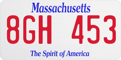 MA license plate 8GH453