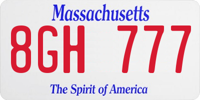 MA license plate 8GH777
