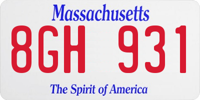 MA license plate 8GH931