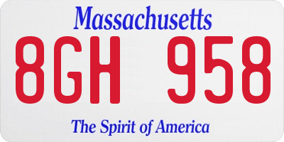 MA license plate 8GH958
