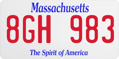 MA license plate 8GH983