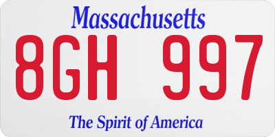 MA license plate 8GH997