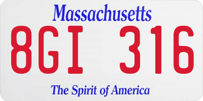 MA license plate 8GI316