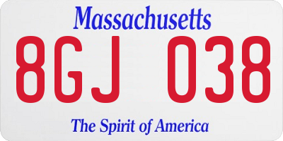 MA license plate 8GJ038
