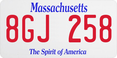 MA license plate 8GJ258
