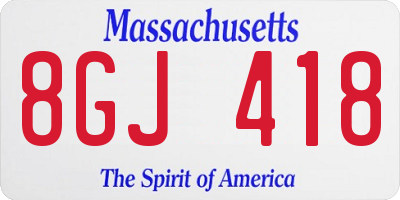 MA license plate 8GJ418